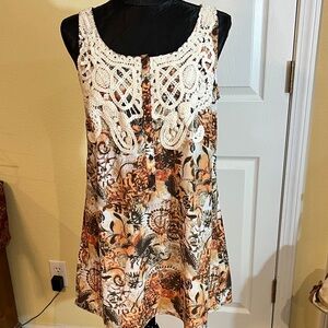 Style & Co. Crochet Lace Floral Blouse - Cream and Brown